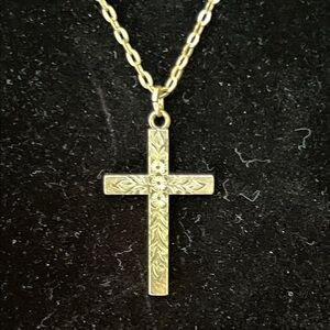 12k Gold over 925 Sterling Silver Engraved Holy Cross 20” Pendant Necklace
